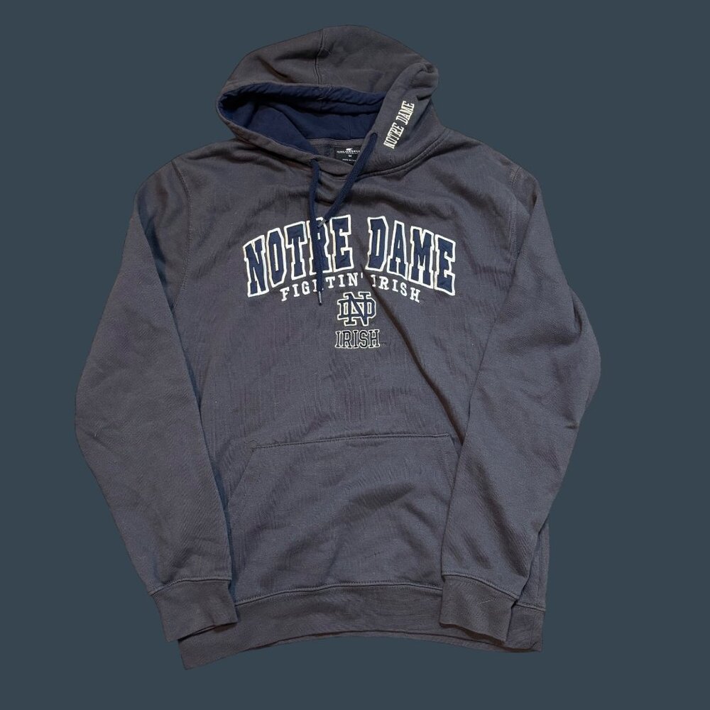 Notre Dame Fighting Irish Hoodie M Colosseum Charcoal Gray Fleece Pullover Kanga